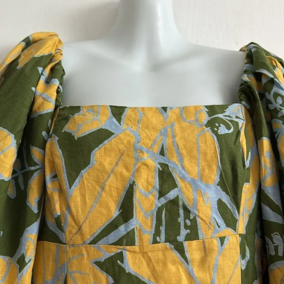 FARM RIO Foliage Sketch Green LongSleeve Linen MiniDress Tropical Lace-Up XL NWT - Picture 6 of 16